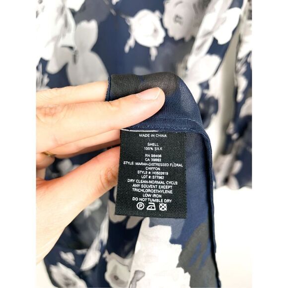 Theory Marah Floral Chiffon Dress Blue Size 6 Sheer Mini Dress - Picture 9 of 11